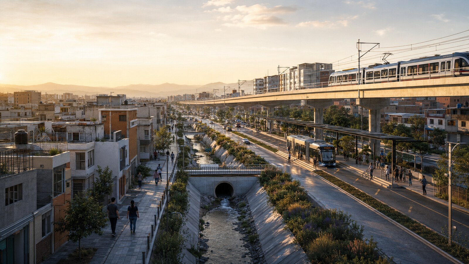Vista editorial de vivienda, transporte público e infraestructura urbana en el Estado de México